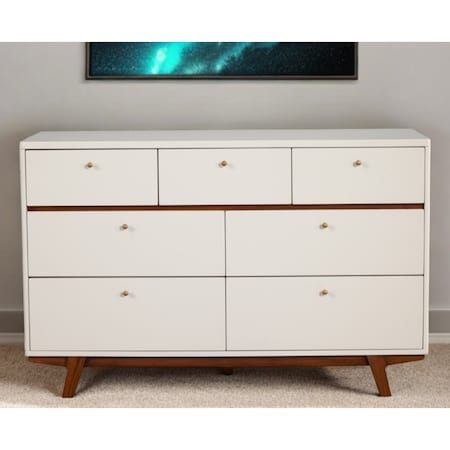 Homeroots 56" Brown and White Solid Wood Seven Drawer Double Dresser 524119