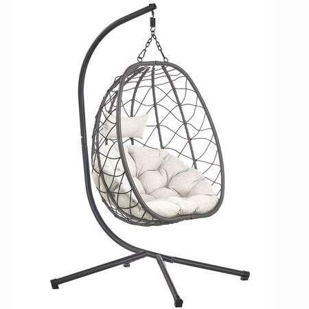 Leisuremod Summit Foldable Egg Swing Chair with Iron Stand, UV-Resistant Wicker, Weatherproof SSCBL-35LBR