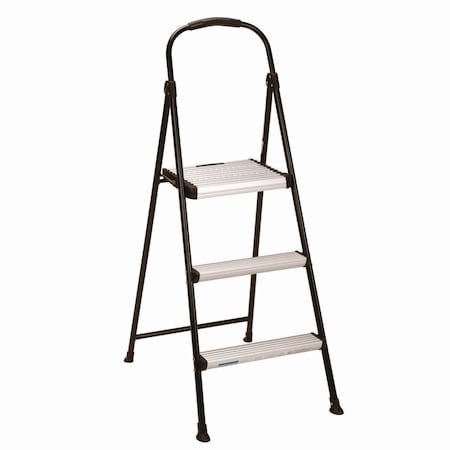 Cosco Three-Step Stepstool, 250 lb, 28.75" Tall, 28.35" Spread, Black/Silver 11425ABK1E