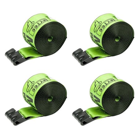 Mytee Products 4PK Winch Straps 4inx30ft Hi-Vis Safety Green Tie Down w/Flat Hooks WLL# 5400 lbs, 4PK WS430SGx4