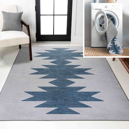 Jonathan Y Chayton Minimalist Geometric Non-Slip Machine-Washable Gray/Blue 8 ft. x 10 ft. Area Rug WSH110D-8