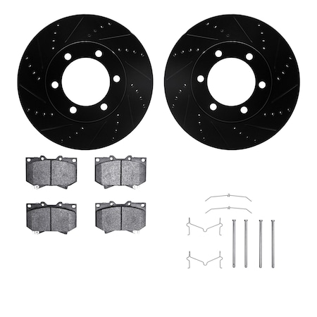 Dynamic Friction Co DFC Brake Rotor Drilled & Slotted - Black- w/Ultimate Duty Brake Pad & HW Kit 8412-76013