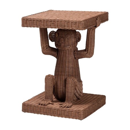 Bali & Pari Miyoco Monkey End Table - Handwoven Rattan Sculptural Accent Side Table with Platform Base 270-14843-ZORO