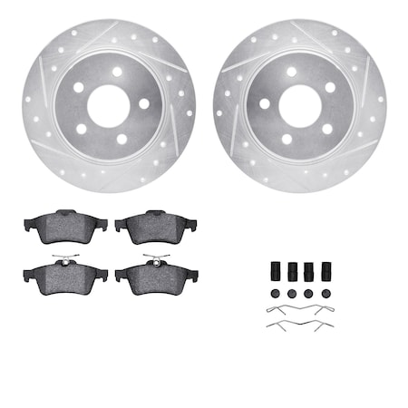 Dynamic Friction Co DFC Rotors-Drilled & Slotted-Silver w/ EURO 5000 Ceramic Brake Pads Incl Hdw 7612-54022