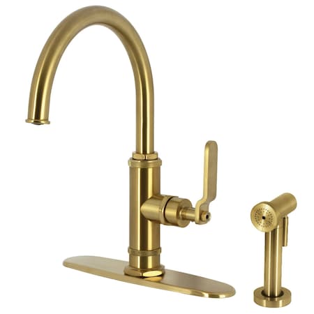 Kingston Brass Single-Handle Kitchen Faucet with Brass Side Sprayer, Brushed Brass KS2437KL