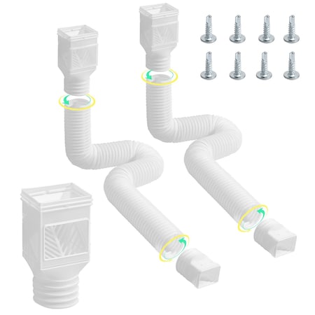 Vevor Rain Gutter Downspout Extensions 2-Pack Flexible Downspout Extender White, 2PK HC3003G2