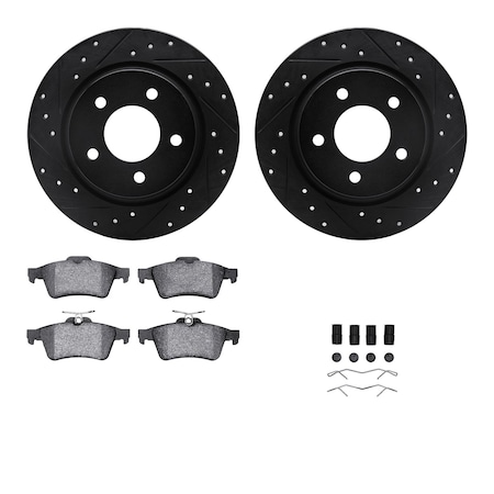 Dynamic Friction Co DFC Rotors-Drilled & Slotted-Black w/ 5000 Advanced Brake Pads Incl Hdw 8512-80033