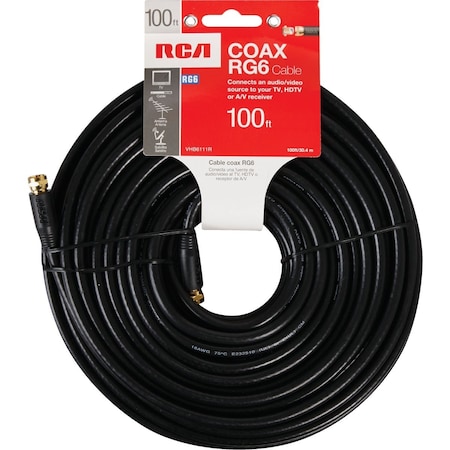 Rca 100 Ft. Black Digital RG6 Coaxial Cable Coaxial Cable VHB6111R