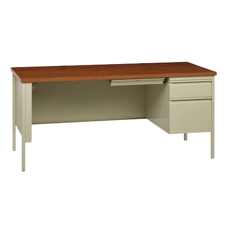 Hirsh Right-Hand Single Pedestal File Office Desk W/ Center Drawer, 30 in D X 29.5 in H, 66 in W X 20094