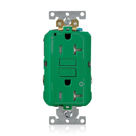 Leviton Plugs&Rcptcls, 20A, 125VAC, Grn, Polycarb G5362-2TN