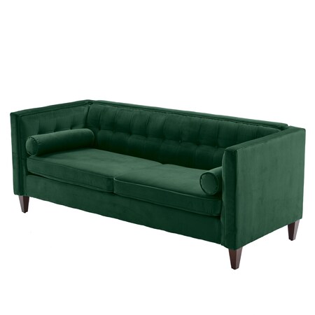 Homeroots Green Velvet Upholstered Sofa with Bolster Pillows 473451