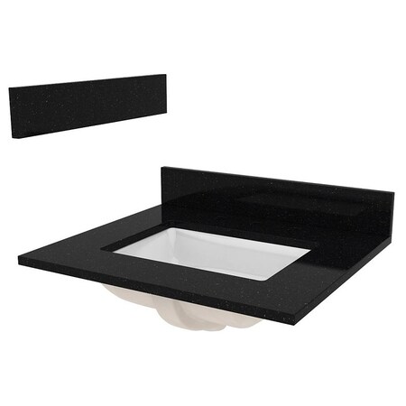Craft + Main Vanity Top, 25 in OAL, 22 in OAW, Granite/Vitreous China, Black Galaxy ST25228BGR