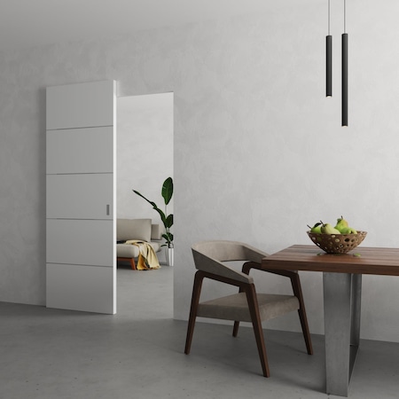 Sartodoors Hidden Barn, Planum 0020 White Silk, Sturdy Finished Flush Modern Doors, Magic Concealed Sliding Se PLANUM0020HB-WS-3096