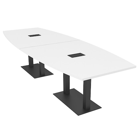 Skutchi Designs Boat Conference Table With Power, 48 in W, 144 in L, White HAR-BOT-48x144-DOU.BK-W960-EBLK