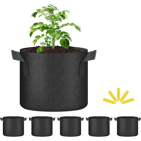 Ipower HealSmart Plant Grow Bags 5 Gallon, Tomoato Planter Pots with Handles, Black 2024 Version, 5PK GLGROWBAG5X5BLKV5
