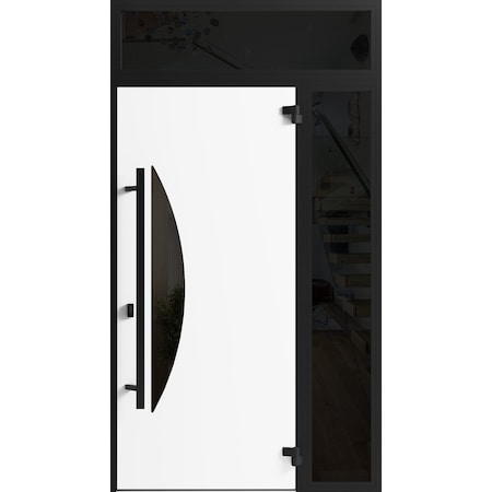 Vdomdoors Front Exterior Prehung Steel Door Ronex1077 Teak Sidelight and Transom Window Sidelite Entry Metal RONEX1077EXD-OAK-W36+16 X H80+16-LH-I