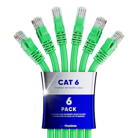 Maximm Cat6 Ethernet Cable 50ft 10Gbps 550MHz UTP, 6PK, Green, 6PK CAT6CCA-50GN-6PK