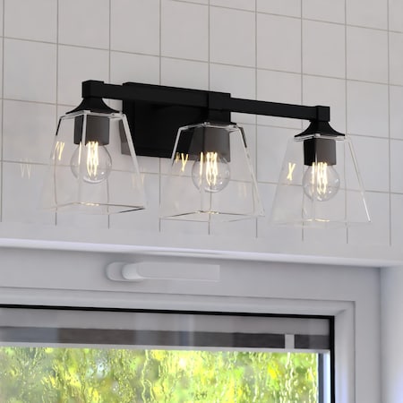 Vaxcel Wallingford 3 Light Matte Black Transitional Bathroom Vanity Fixture Clear Glass W0495