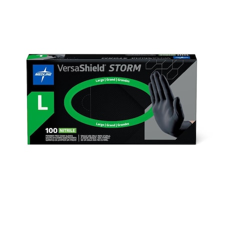 Medline VersaShield Storm Exam Gloves, Nitrile, Powder-Free, Black, Size L, 1000PK MG6113