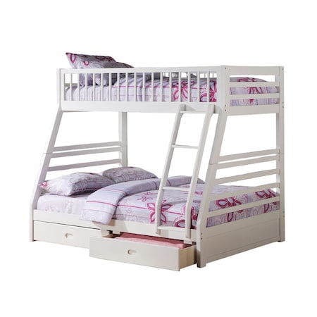Homeroots White Twin Over Full Wood Bunk Bed With Storage 285311