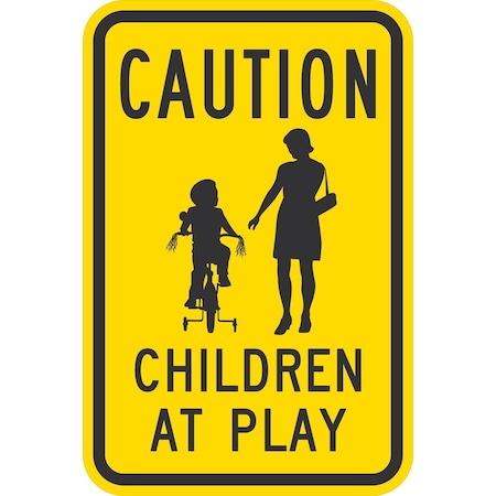 Lyle Caution (Mother & Trike Sym) Children At Play, 12x18, Diamond Grade, Yellow G-2631-DG_12x18