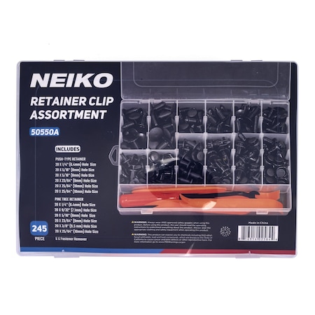 Neiko Retainer Clips Assortment, 245pc Automotive Fasteners, Car Bumper Clip for Fender Liner 50550A