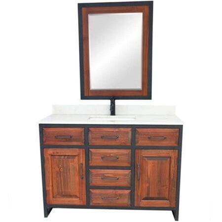 Infurniture WK8848-CW TOP 48 in. Rustic Solid Fir Single Sink Iron Frame Vanity with Carrara White Marble Top WK8848+CW TOP