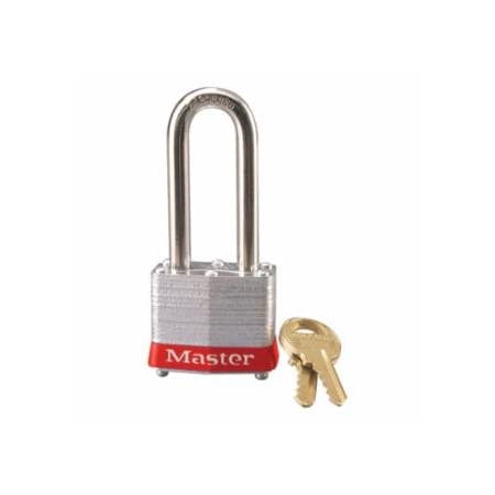 Master Lock No. 3 Laminated Steel Padlock, 9/32 in dia, 5/8 in W x 2 in H Shackle, Silver/Red, Keyed 470-3LHRED