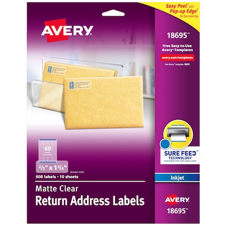 Avery Matte Clear Return Address Labels, PK600 18695