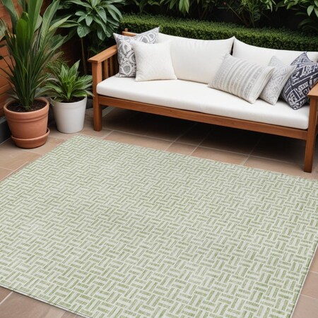 Homeroots 9' X 12' Artichoke Green And Gray Geometric Washable Indoor Outdoor Area Rug 594441