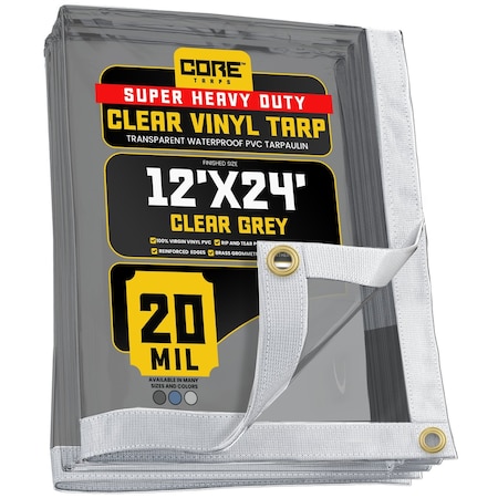 Core Tarps Tarp, 12 ft x 24 ft, 20 Mil, Gray, Polyethylene, UV Resistant CT-102-12X24