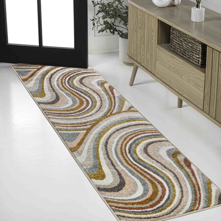 Jonathan Y Flow Abstract Swirl Red/Beige/Blue 2 ft. x 8 ft. Runner Rug DZC100B-28