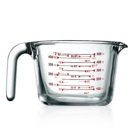 Nutrichef High Borosilicate Glass Measuring Cup with Customized Decal Scale, 500 ml, Safe to Use in Microwave NCGLMES50