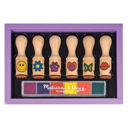 Melissa & Doug Happy Handle Wooden Stamp Set, 6 Stamps + Stamp Pad Per Set, PK2 2407