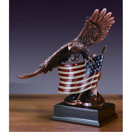 Marian Imports F Eagle With Flag Bronze Plated Resin Sculpture - 14 x 11 x 16 in. 51139
