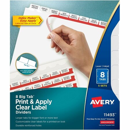 Avery Dennison Avery, PRINT AND APPLY INDEX MAKER CLEAR LABEL DIVIDERS, 8 WHITE TABS, LETTER, 5PK 11493