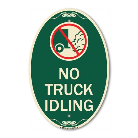Signmission Driveway Sign No Truck Idling with Graphic, 12 In X 18 In Architectural Oval, Heavy Gauge Aluminum A-OV-G-1218-24125