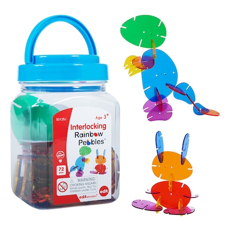 Edxeducation Interlocking Rainbow Pebbles Mini Jar, 72-Piece Set 50125