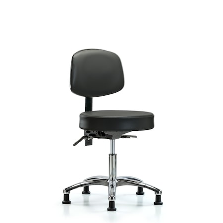 Blue Ridge Ergonomics Vinyl Stool, Back Chrome, Desk, Tilt, Glides, Carbon BR-VDHST-CR-T1-RG-8823