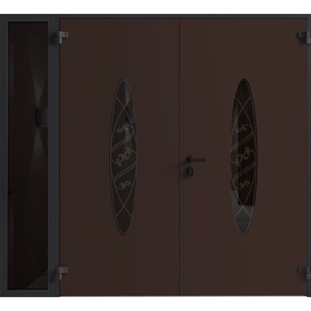 Vdomdoors Front Exterior Prehung Aluminum Double Doors Ronex1277 Brown 1 Sidelight Mirrored Clear Glass Entry RONEX1277DEXD-BRW-W72+16xH80-LH-O