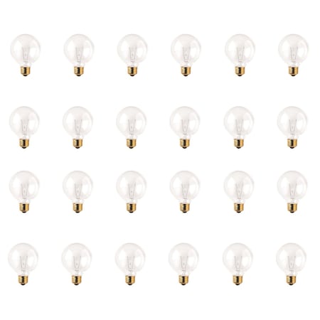 Bulbrite Incandescent Dimmable 25W Globe G25 Bulbs, Clear Glass, Medium E26 Screw Base, 2700K, 24PK 861093