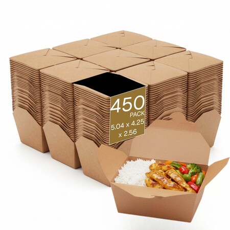 Eco Harmony Products Kraft Paper Take-Out Boxes, PFAS-Free, Recyclable, 5" x 4.25" x 2.5", 450PK 804582