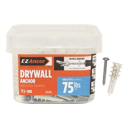 E-Z Ancor Twist-N-Lock 75 lbs. #8 x 1-5/8 in. Medium Duty Drywall Anchors Zinc-Plated, 100PK 25410