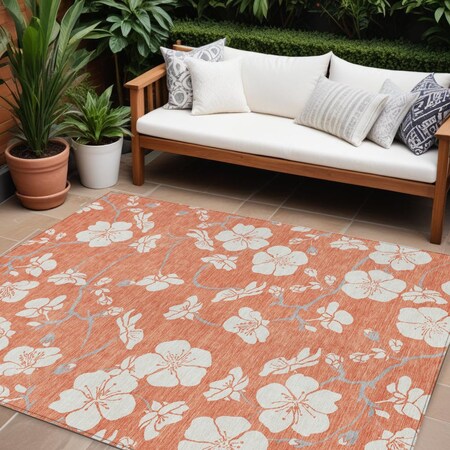 Homeroots 8' X 10' Coral Ivory And Gray Floral Washable Indoor Outdoor Area Rug 599877