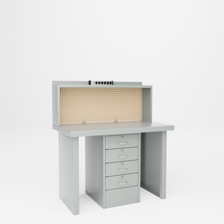 Pucel Center Drawer Work Station, 48 in W x 34 in H x 30 in D, Pegboard Back, Light Blue EWS-3048-S