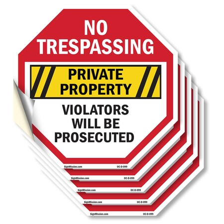 Signmission No Trespassing Private Property Vio, 4 inch X 4 inch, Vinyl Decal, 5PK OC-D-5PACK-4-99