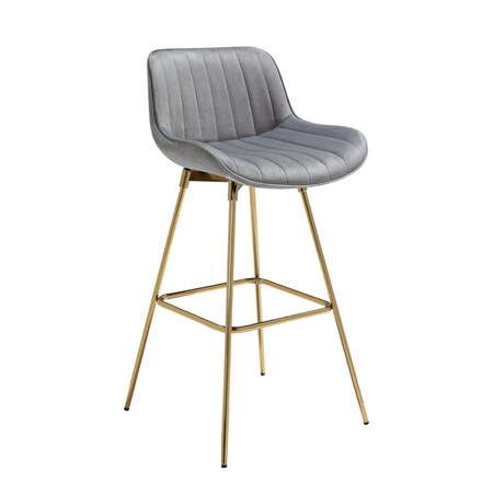 Homeroots Set of Two 29" Gray and Gold Velvet and Metal Low Back Bar Height Swivel Bar Chairs 543456