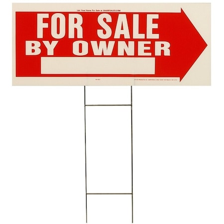 Hy-Ko Lawn Sign, For Sale By Owner, White Legend, Plastic, 24 in W x 9-1/2 in H Dimensions RS-802