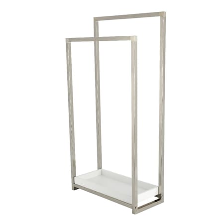 Kingston Brass 33-5/8" Freestanding Pedestal 2-Tier Towel Rack with Wooden Shelf, Polished Nickel SCC8266
