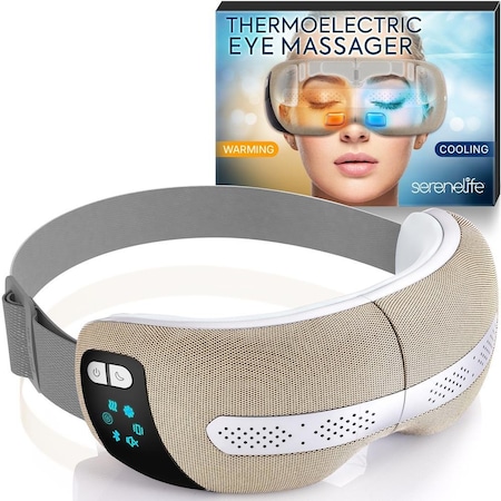 Serenelife Smart Eye Massager with Heat and Cooling, Compression, Vibration, Music, Wireless Heated Mask SLEYMSG82